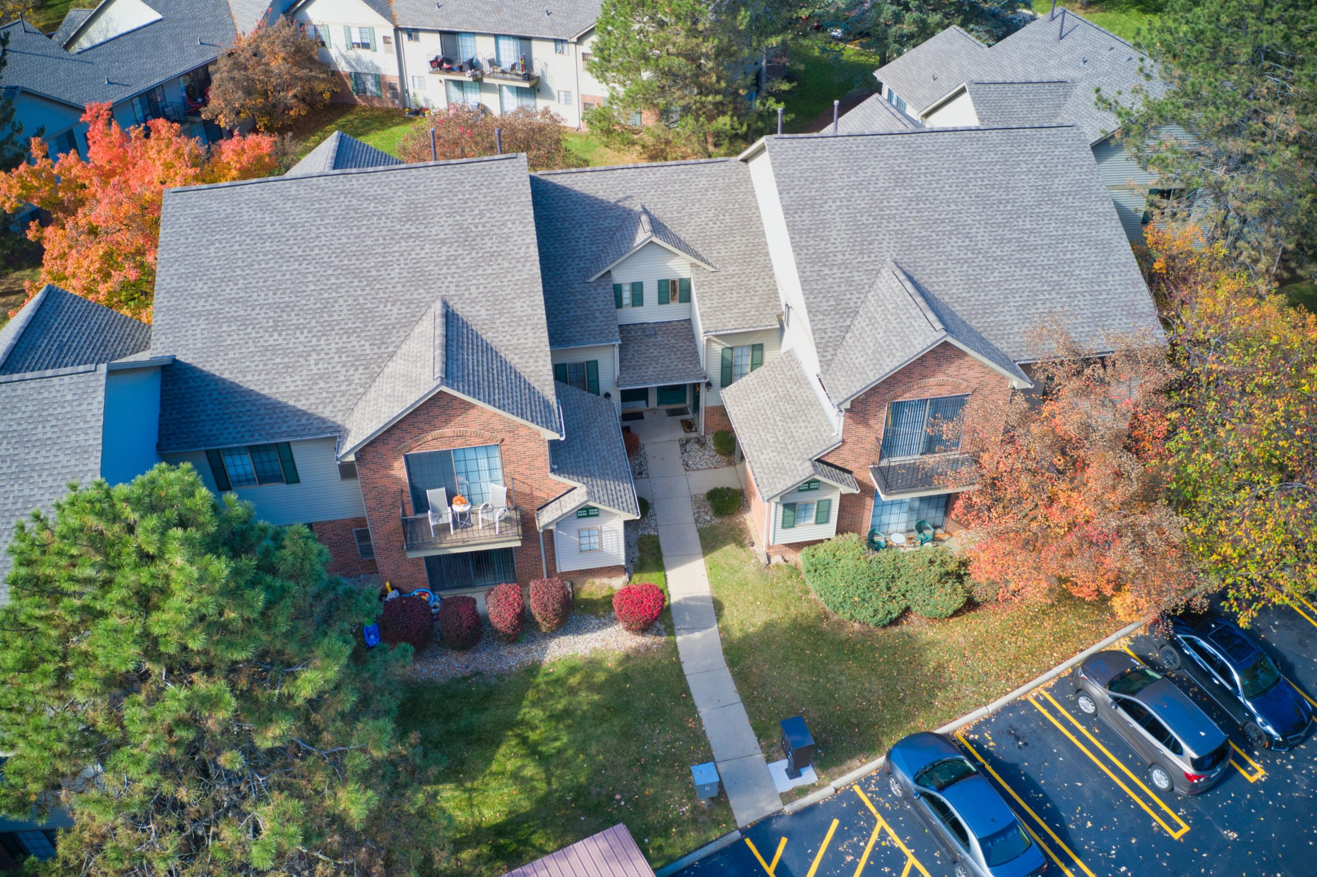 Aerial View of Plymouth Woods Apartments Building